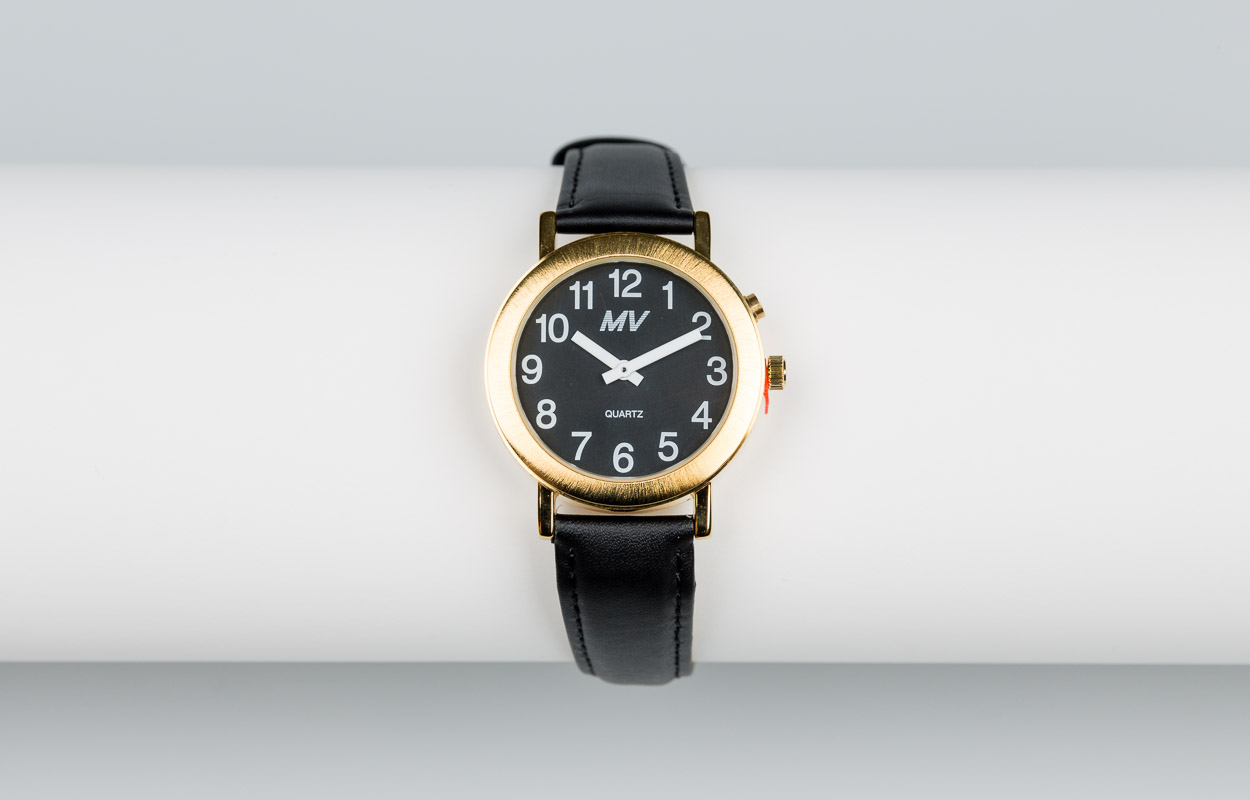 Armbanduhr MV Einknopf 37 mm sprechend, deutsch, Lederband